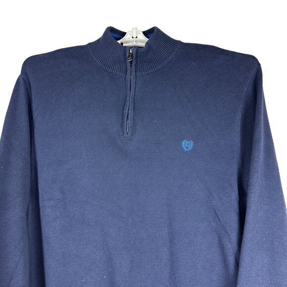 Chaps Mens Navy Blue Half Zip Pullover Sweater Size XXL Cotton Blend Ribbed Knit - Picture 2 of 7